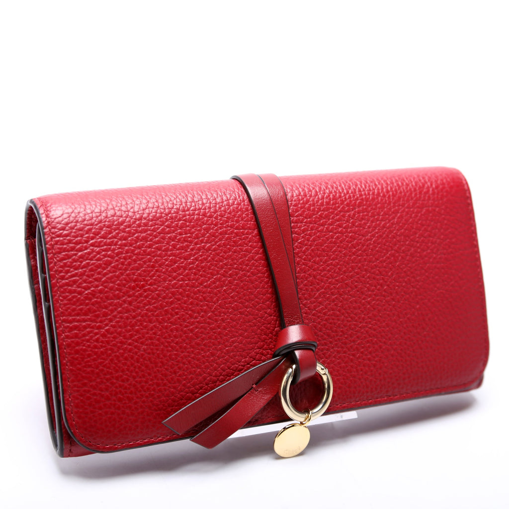 Alphabet Grain Leather Long Wallet Red