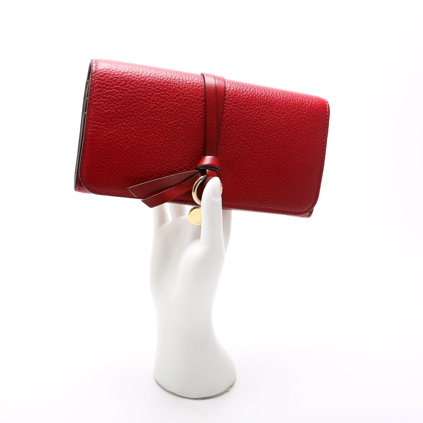 Alphabet Grain Leather Long Wallet Red