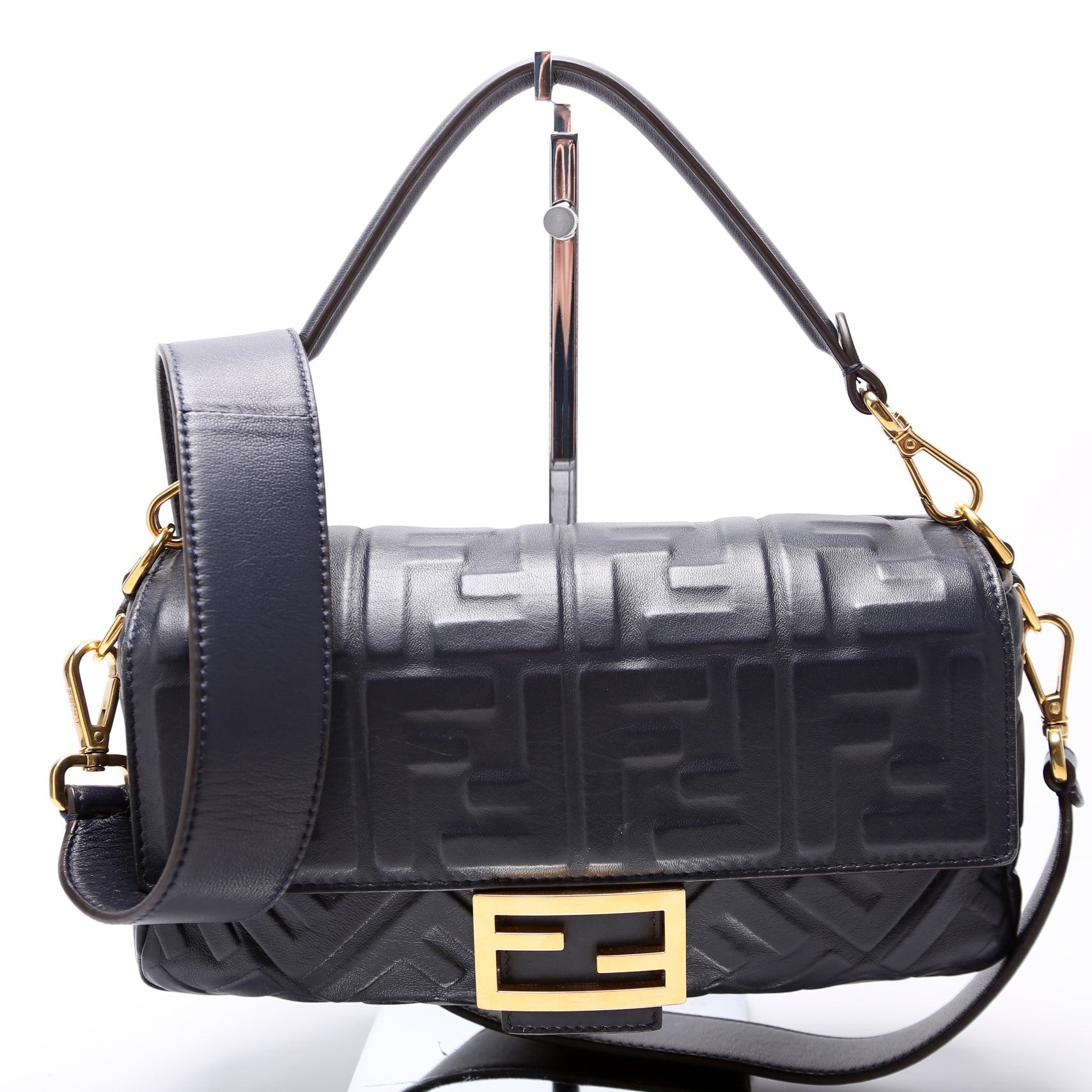 Fendi Baguette FF Embossed Nappa Navy