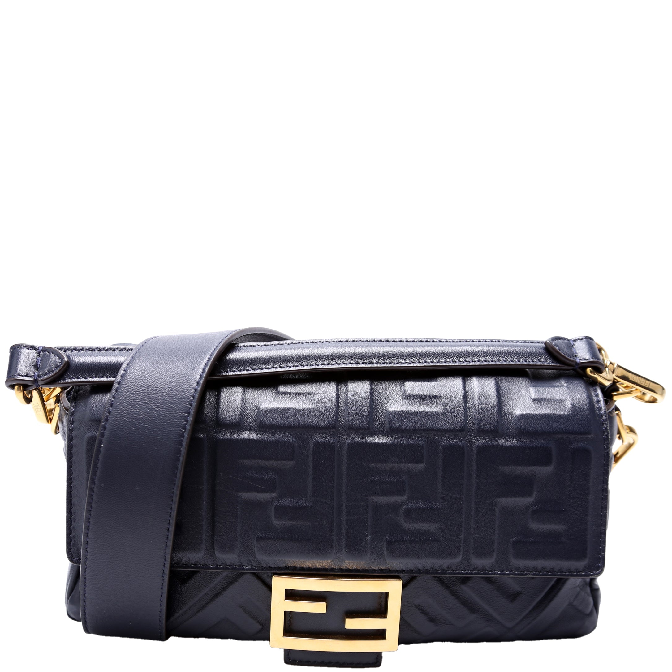 Fendi Baguette FF Embossed Nappa Navy