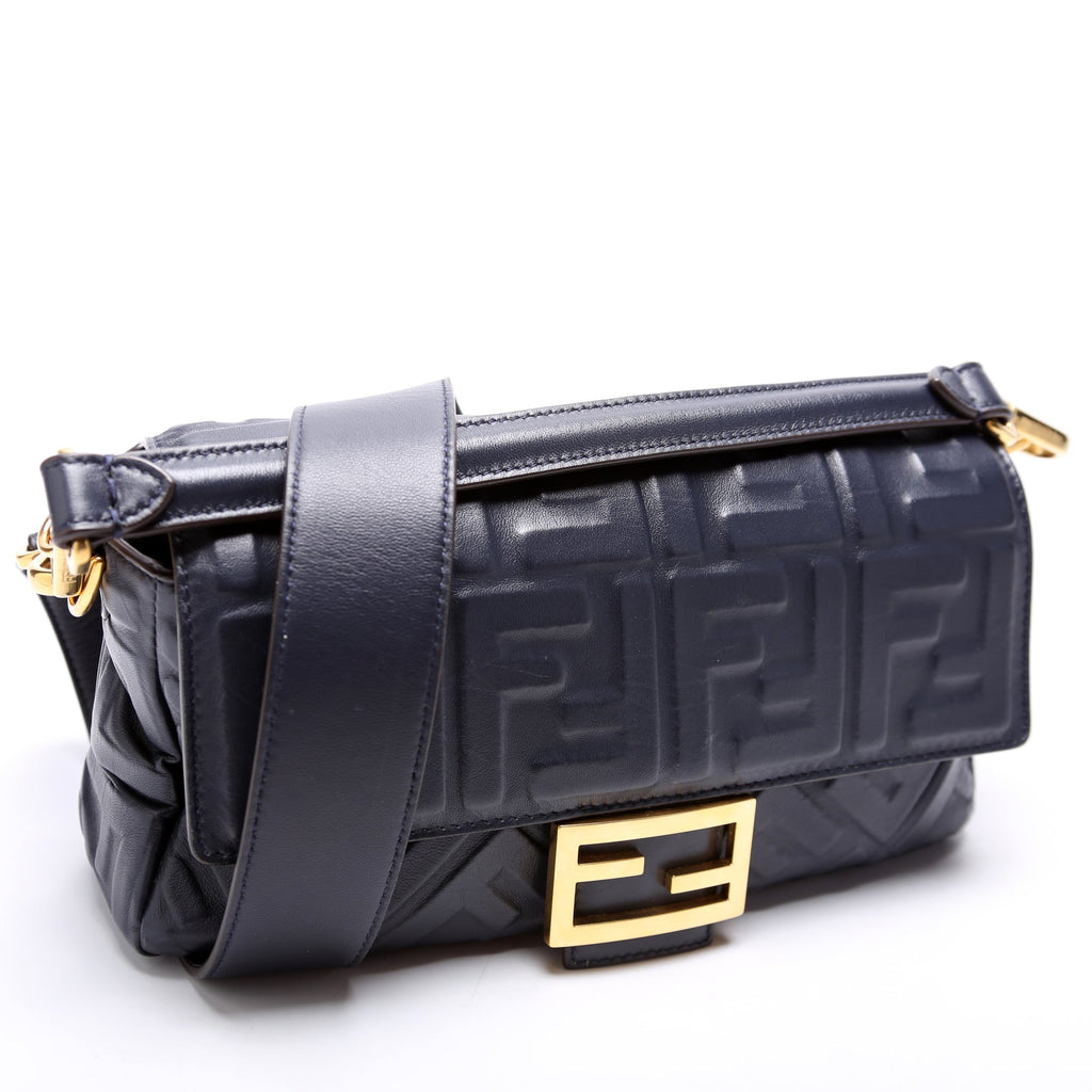 Fendi Baguette FF Embossed Nappa Navy