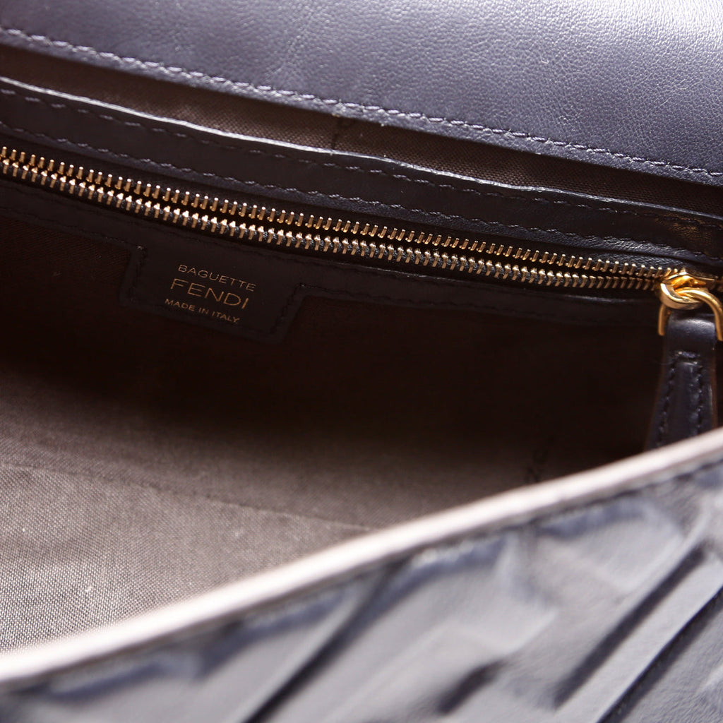 Fendi Baguette FF Embossed Nappa Navy