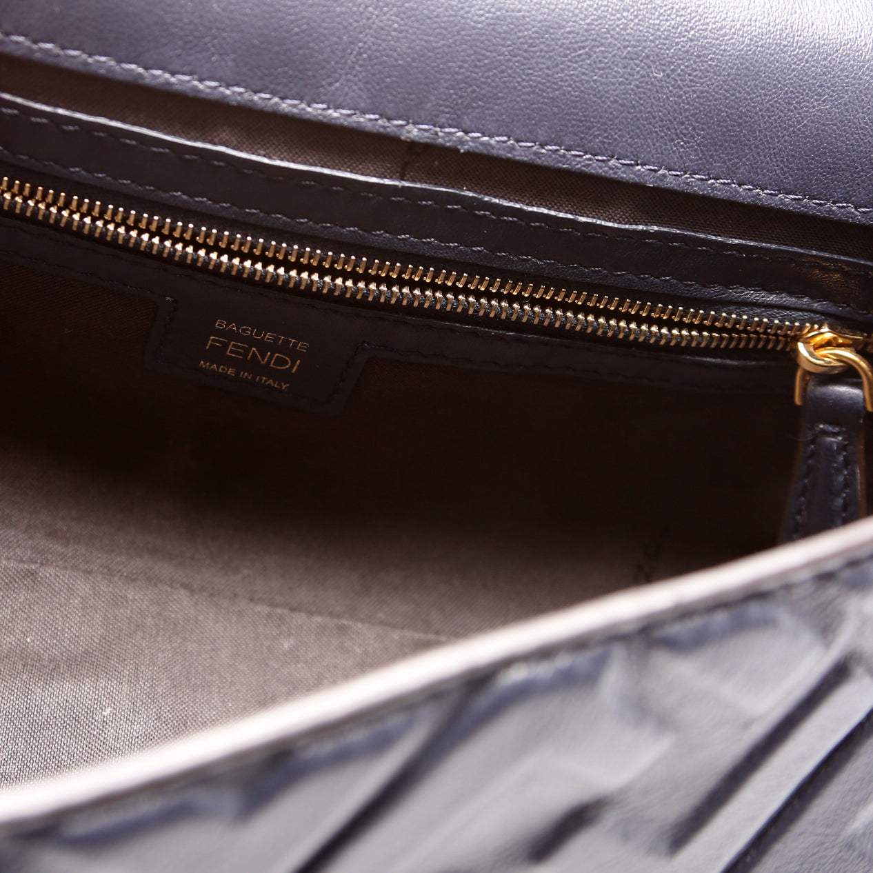 Fendi Baguette FF Embossed Nappa Navy