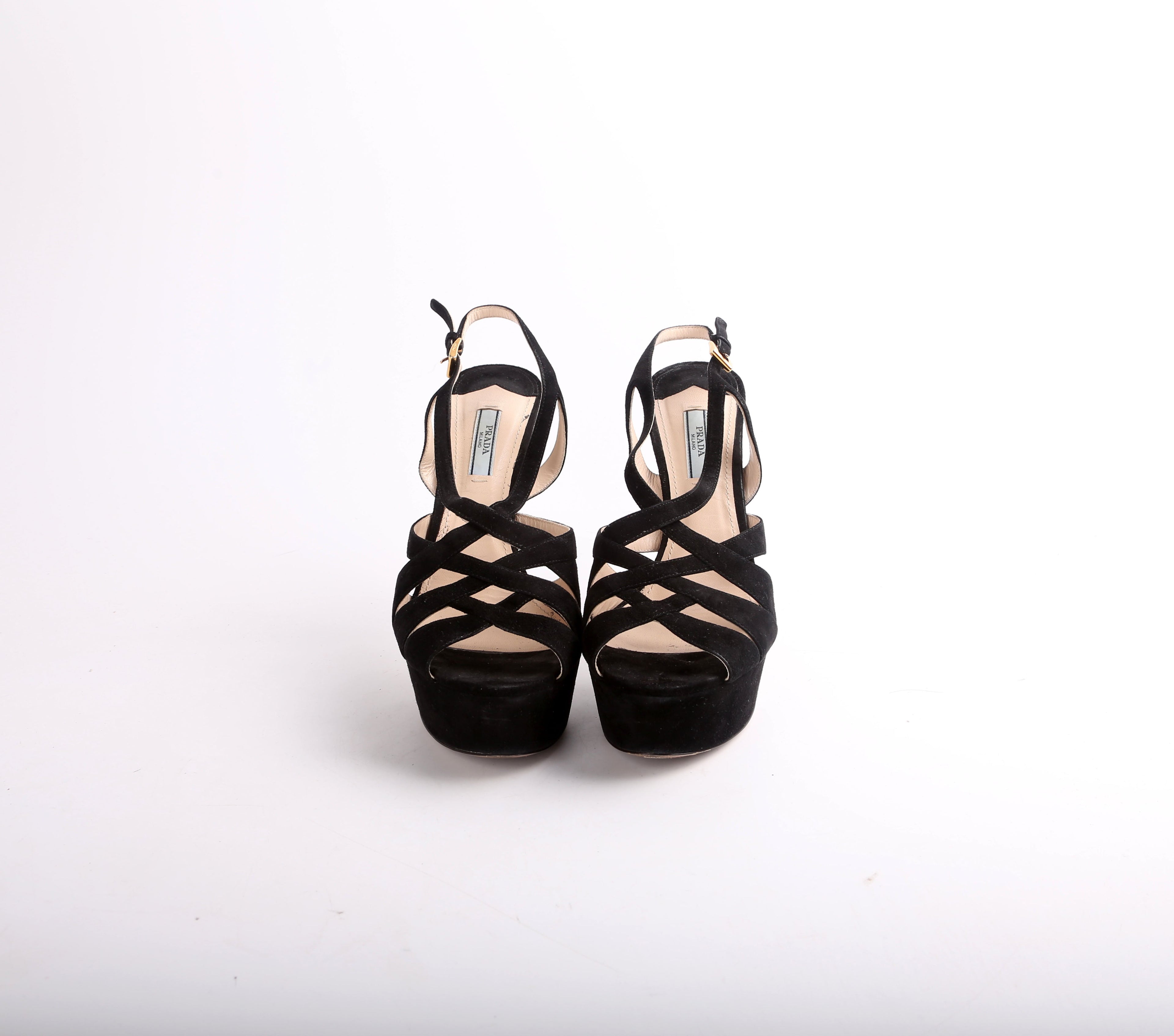Prada Strappy Suede Platform Pumps Size 39
