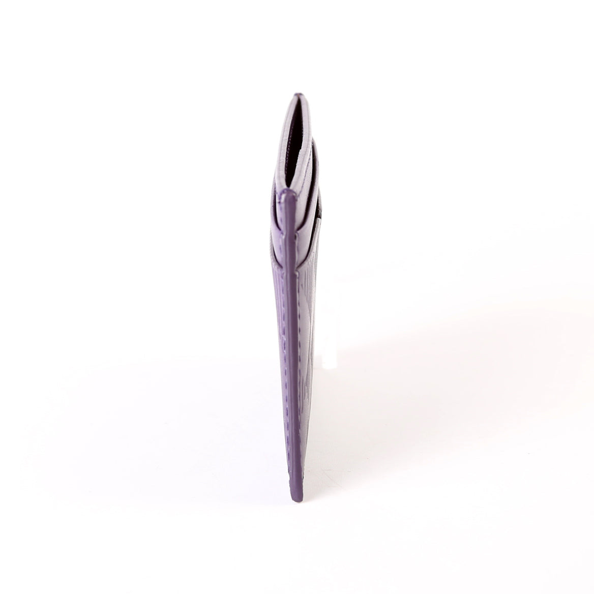 Check Embossed Leather Card Holder Purple