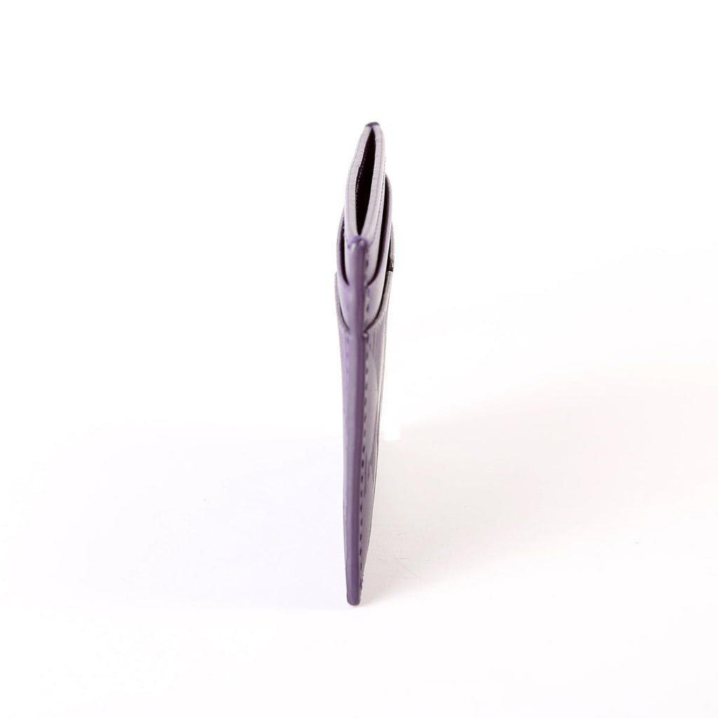 Check Embossed Leather Card Holder Purple