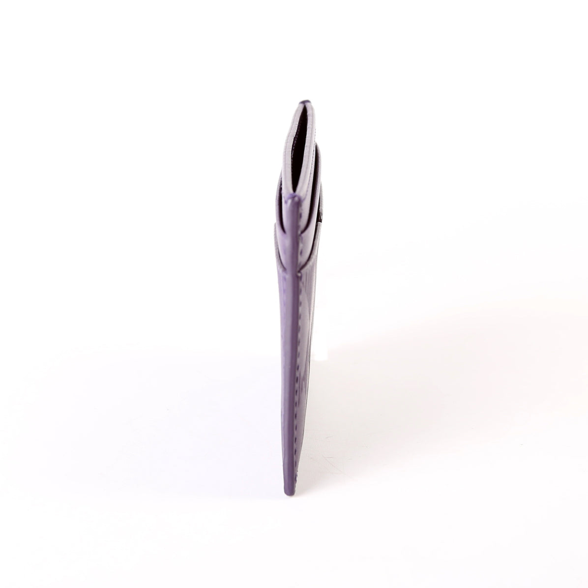 Check Embossed Leather Card Holder Purple