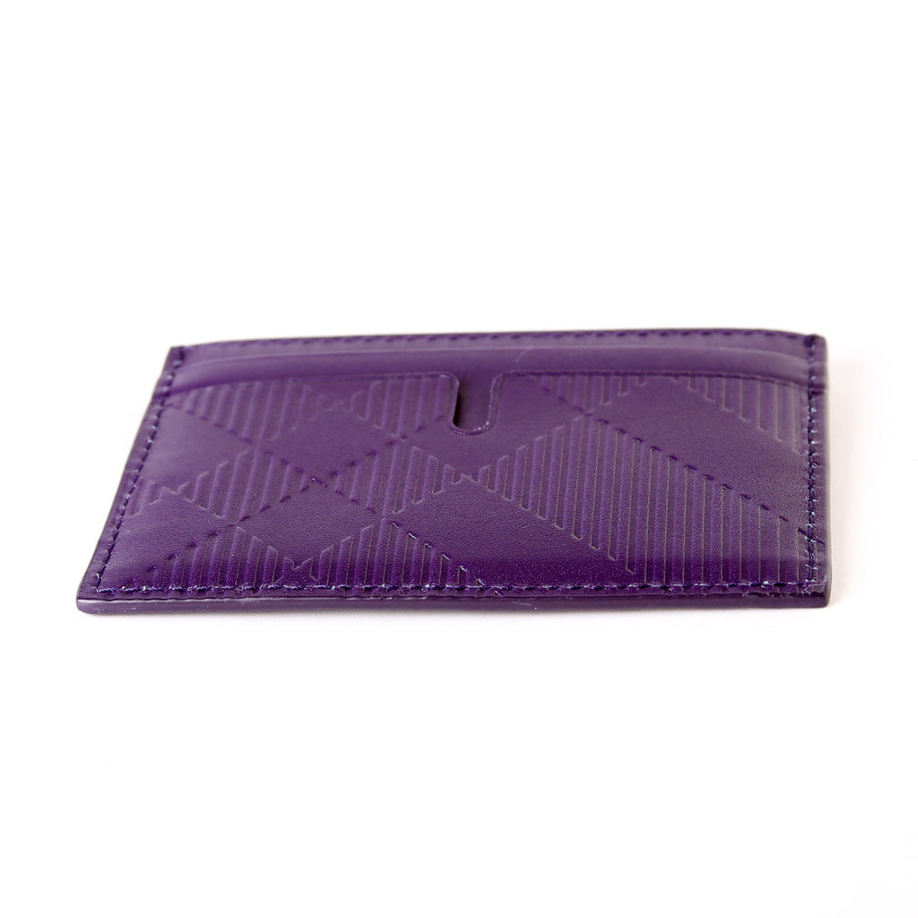Check Embossed Leather Card Holder Purple