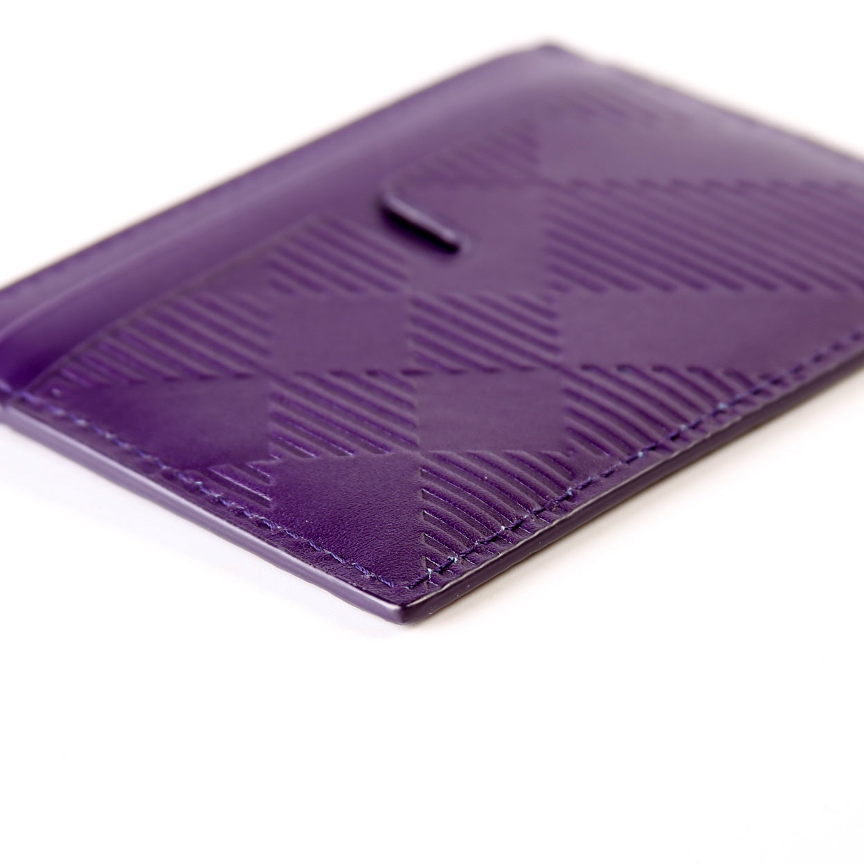 Check Embossed Leather Card Holder Purple