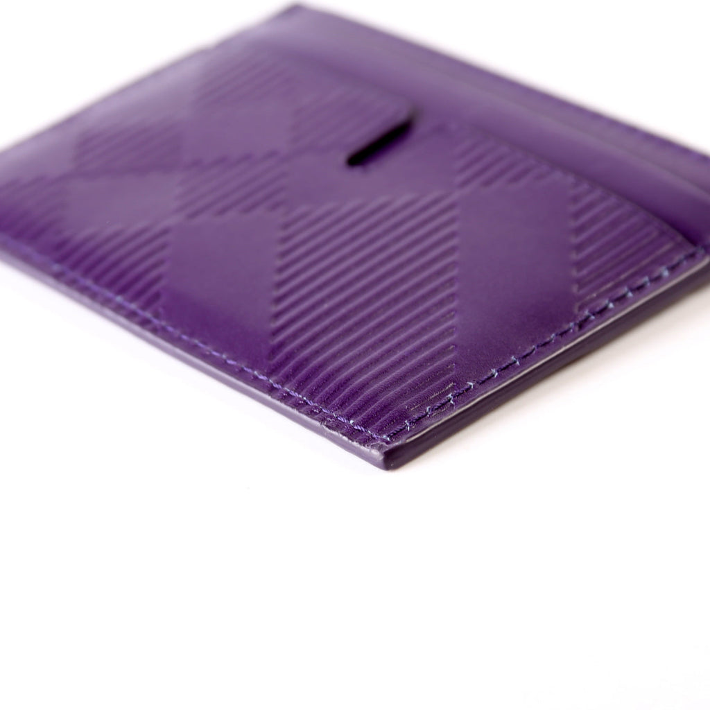 Check Embossed Leather Card Holder Purple