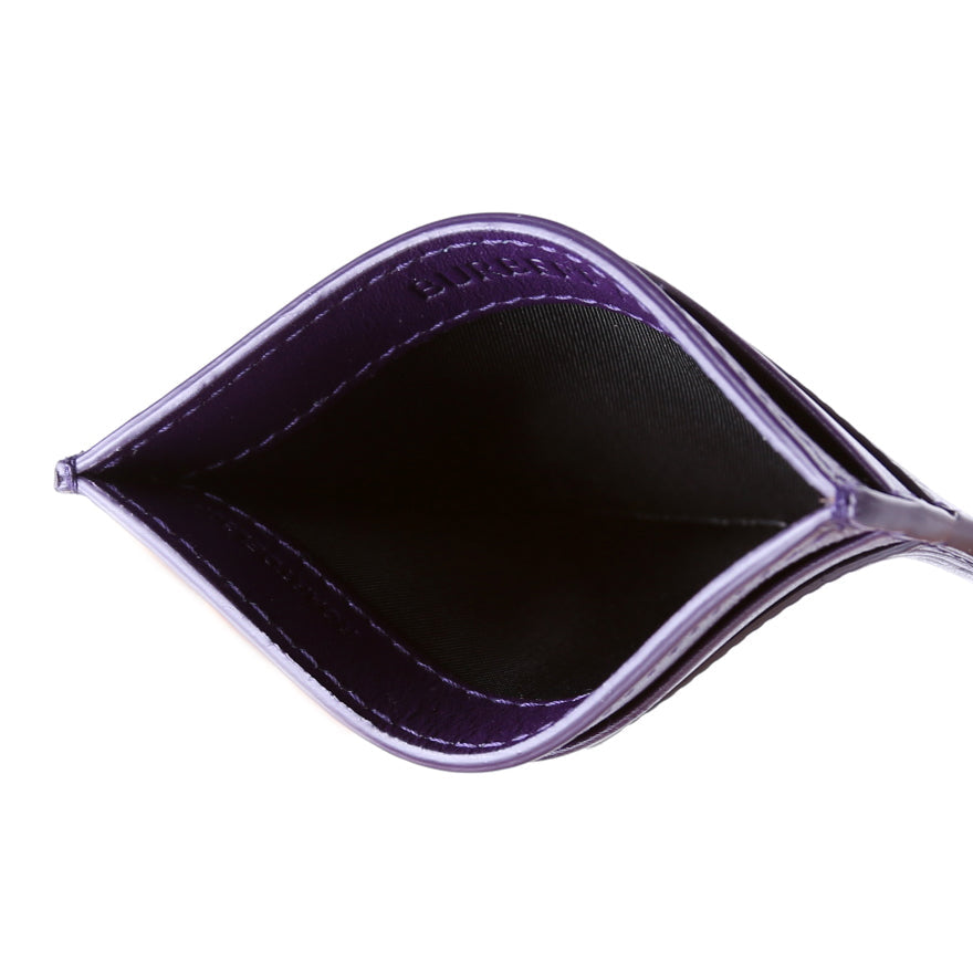 Check Embossed Leather Card Holder Purple