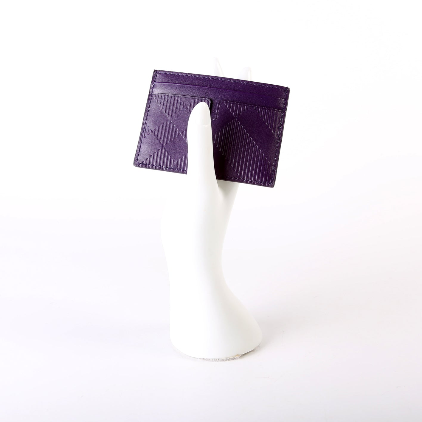 Check Embossed Leather Card Holder Purple