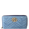443123 GG Marmont Pearly Denim Zip Around Wallet Blue