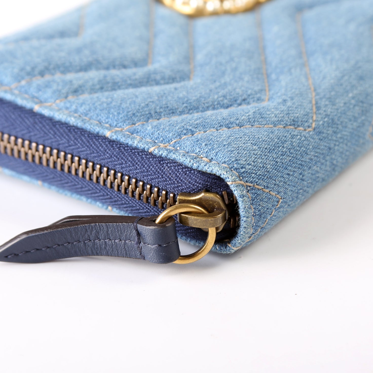 443123 GG Marmont Pearly Denim Zip Around Wallet Blue