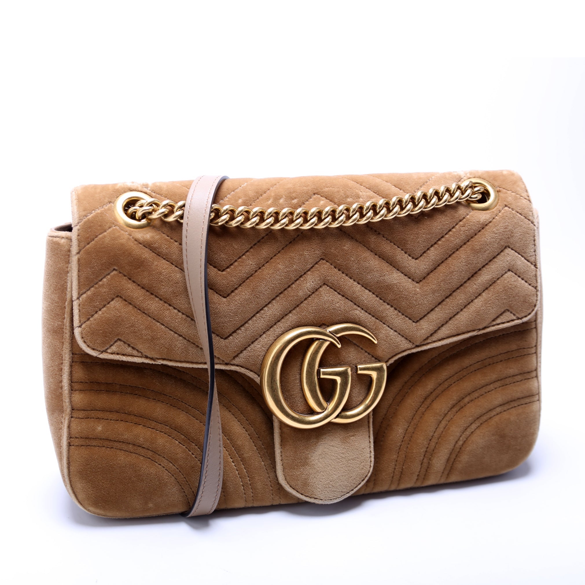 443496 Marmont Velvet Shoulder Medium Gold