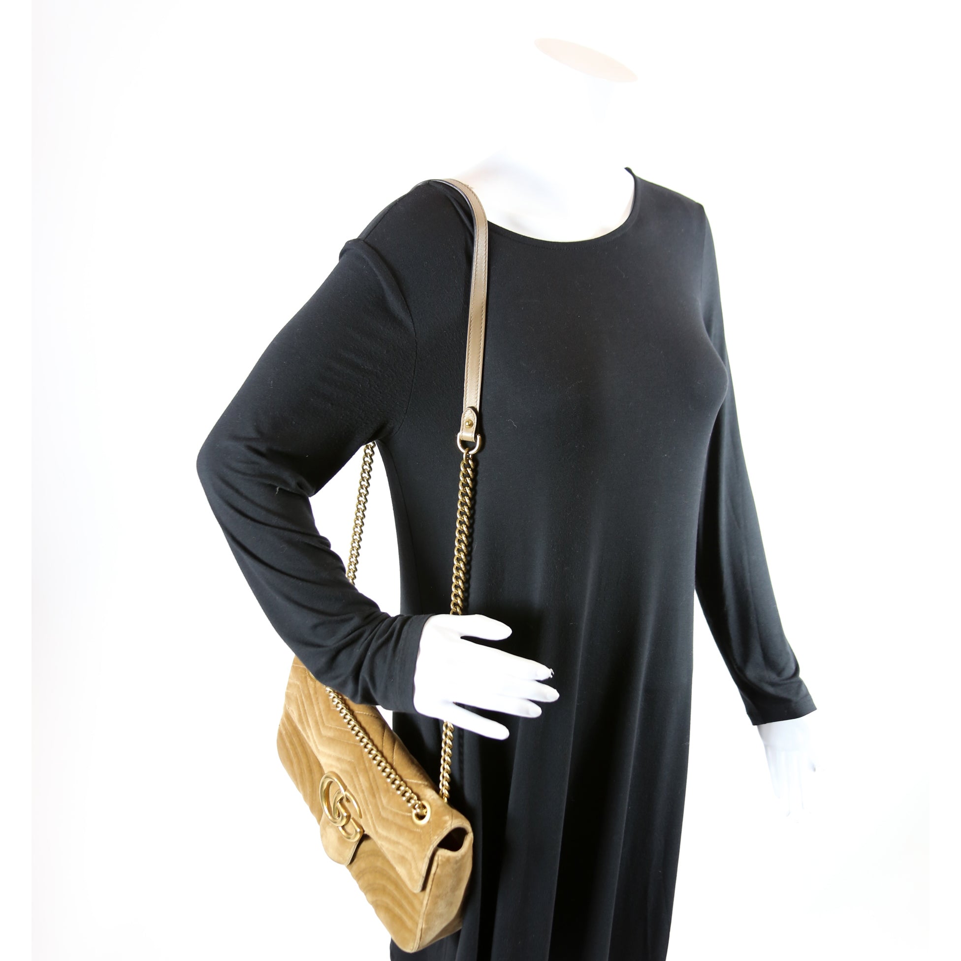443496 Marmont Velvet Shoulder Medium Gold