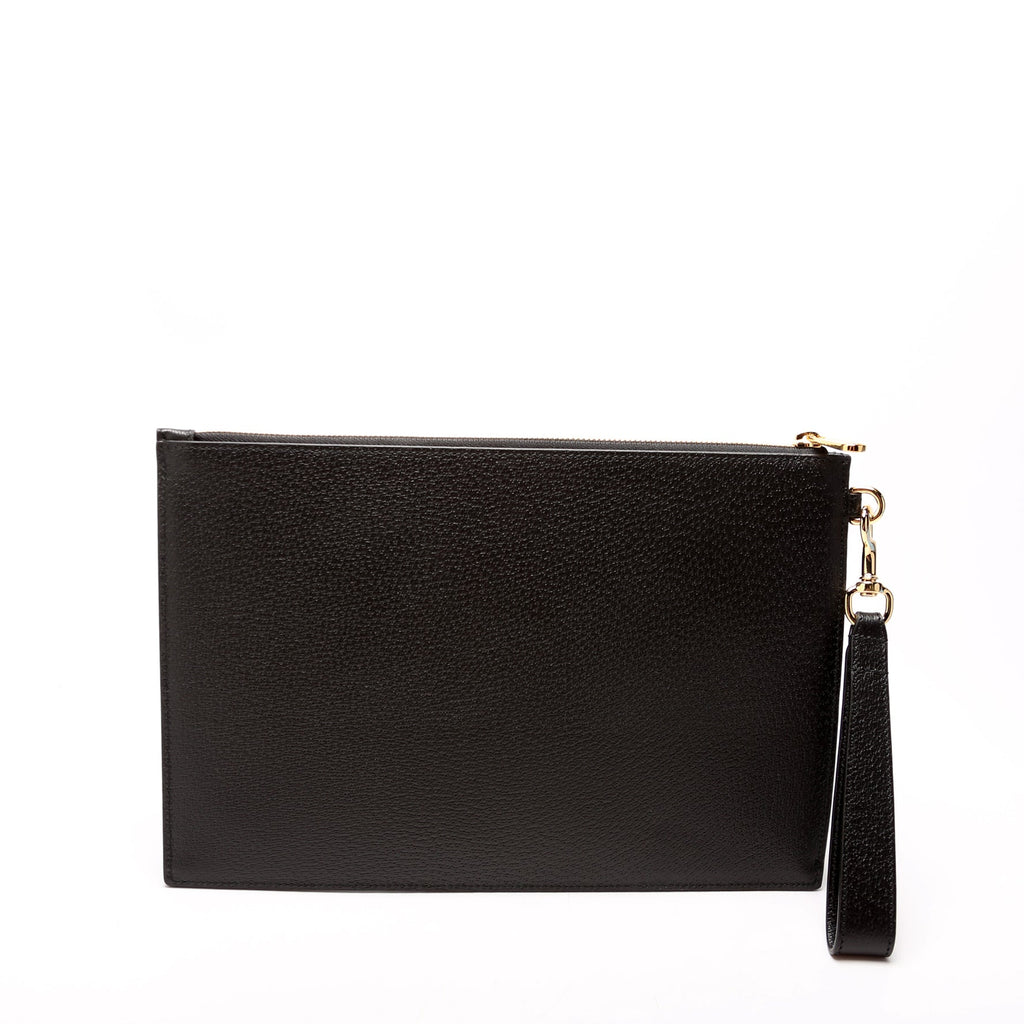 700524 Horsebit Leather Wrist Clutch Black