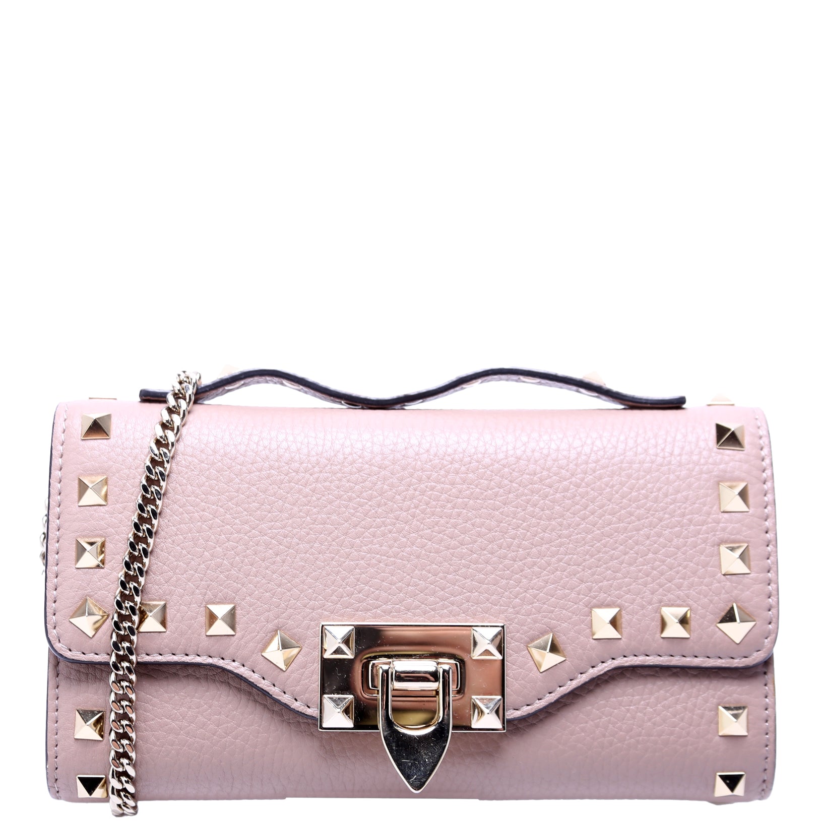 Rockstud Top Handle Chain Wallet Nude