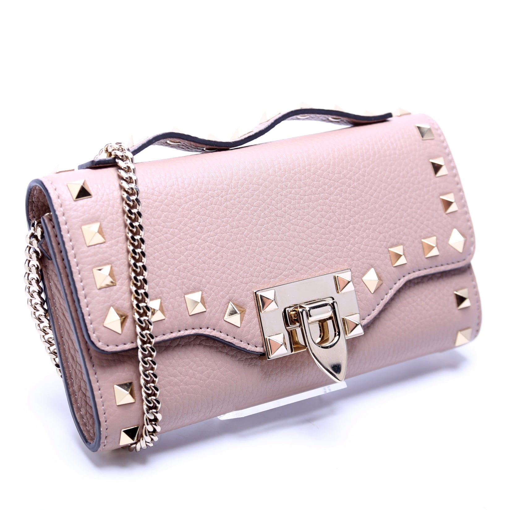 Rockstud Top Handle Chain Wallet Nude