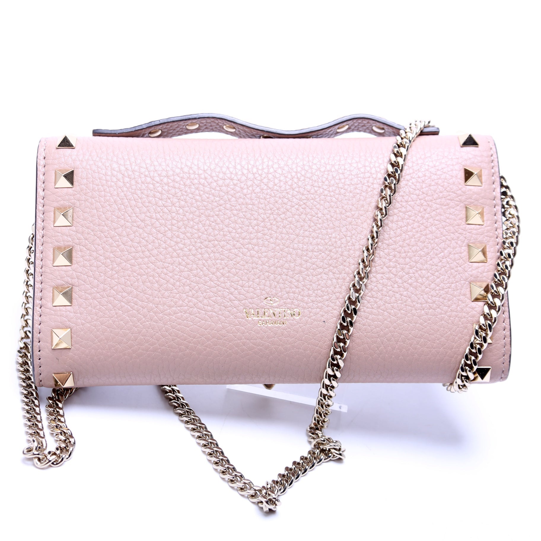 Rockstud Top Handle Chain Wallet Nude