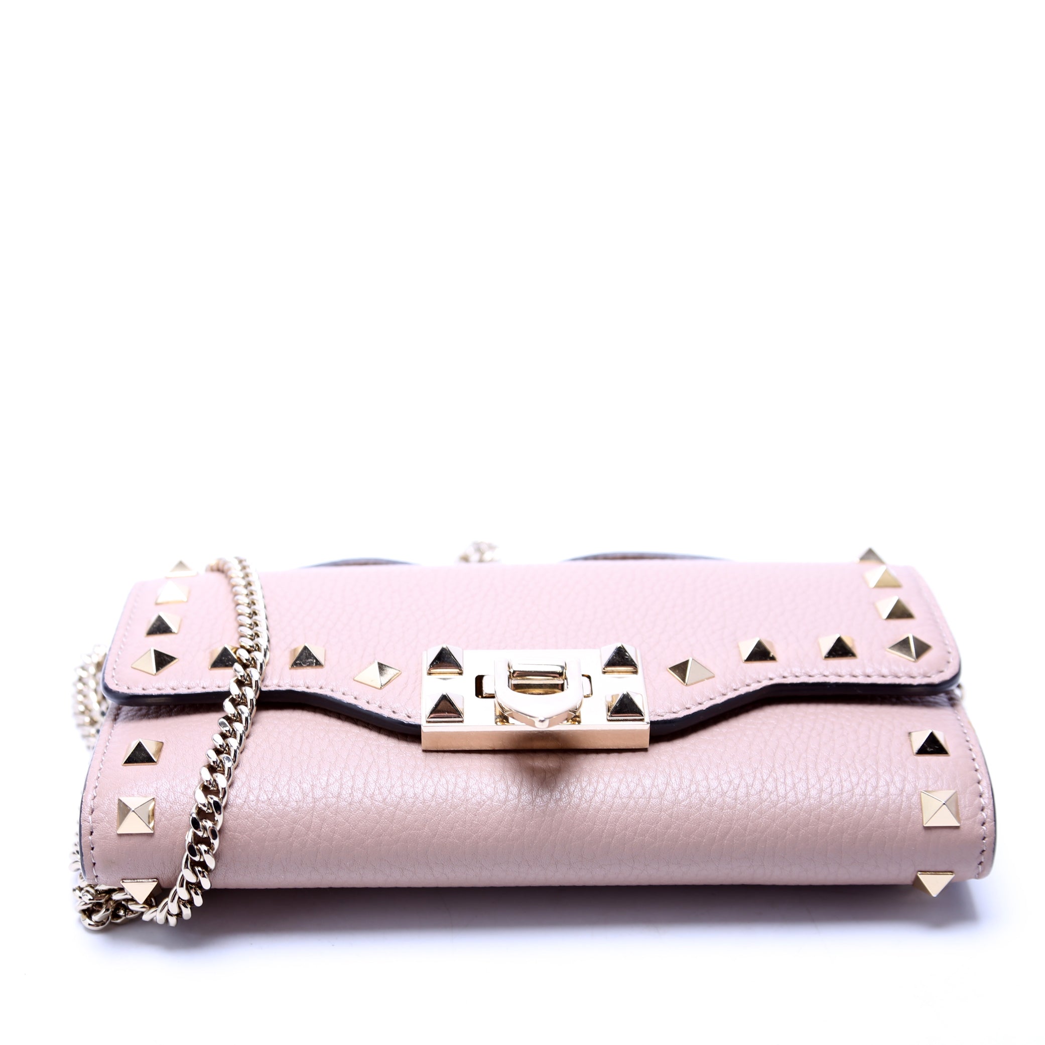 Rockstud Top Handle Chain Wallet Nude
