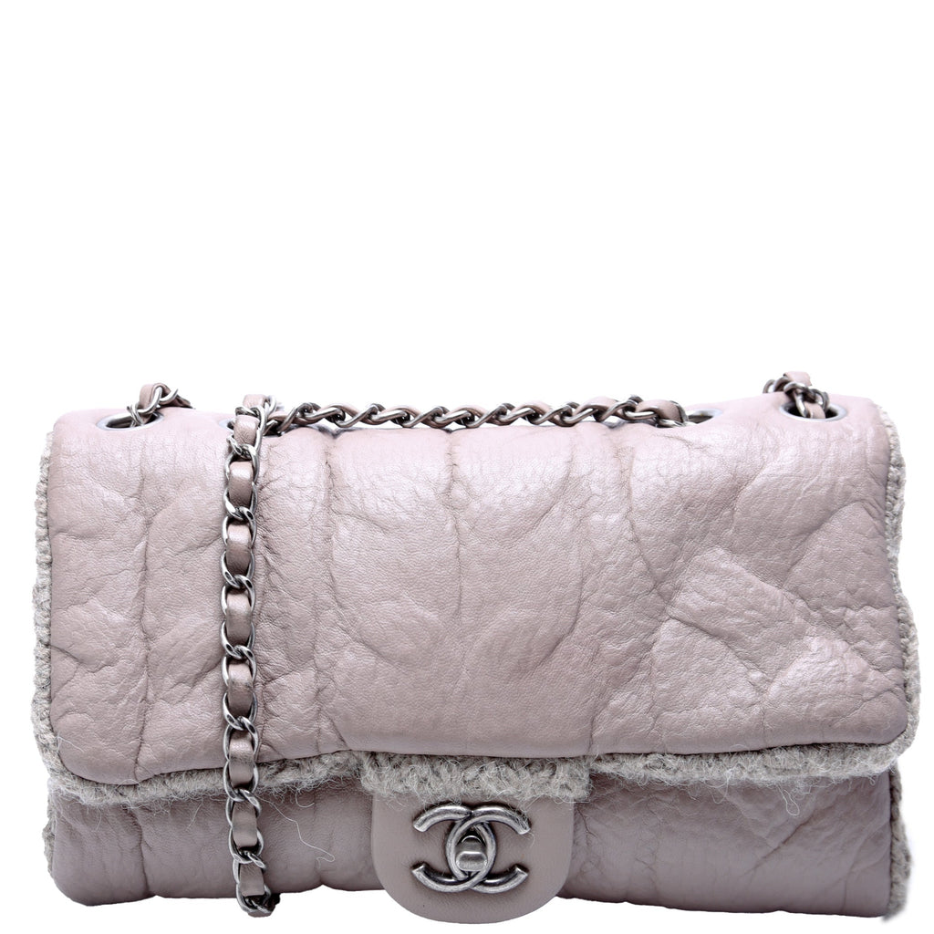 Chic Knit Mini Flap Bag Sheepskin/Wool 18M Grey