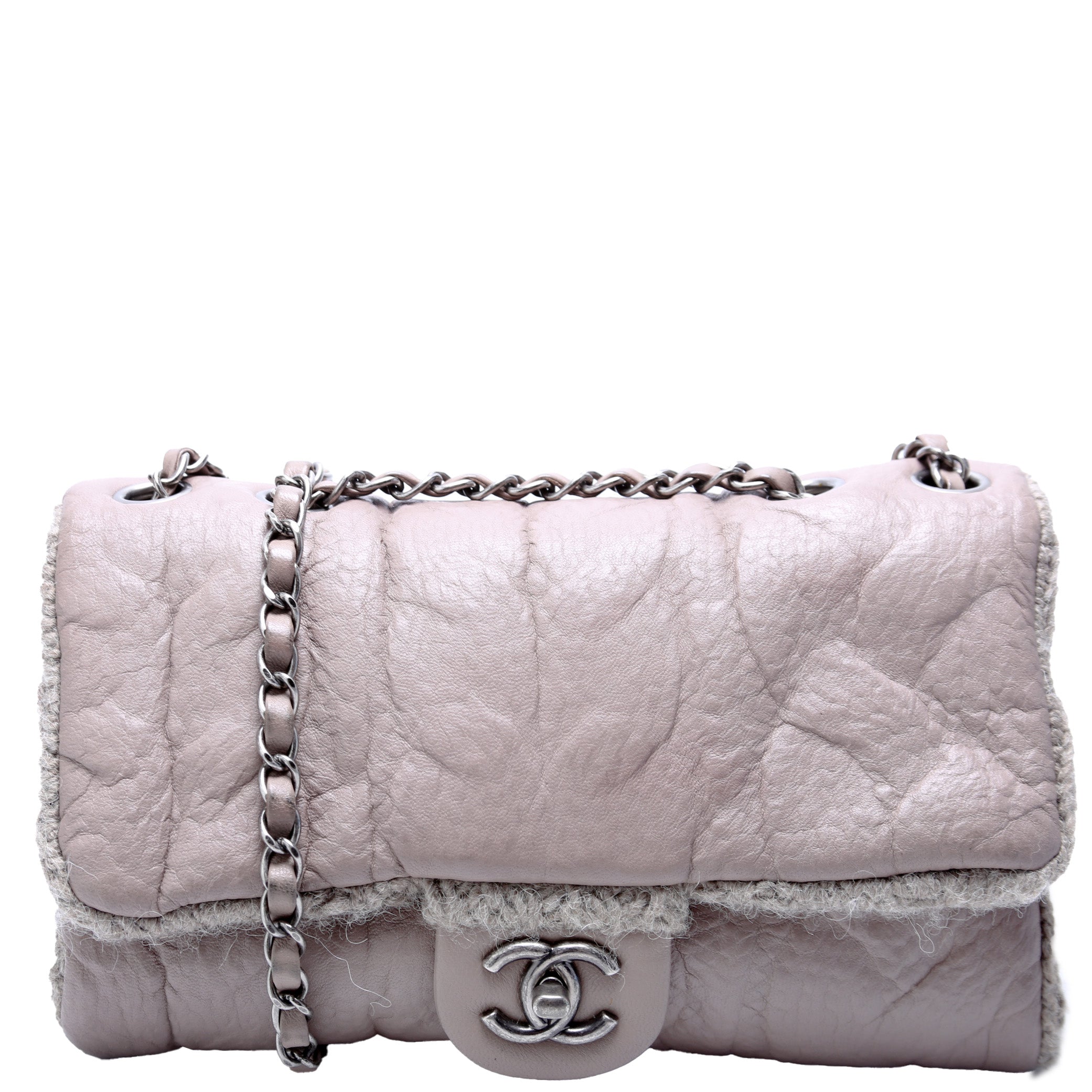 Chic Knit Mini Flap Bag Sheepskin/Wool 18M Grey