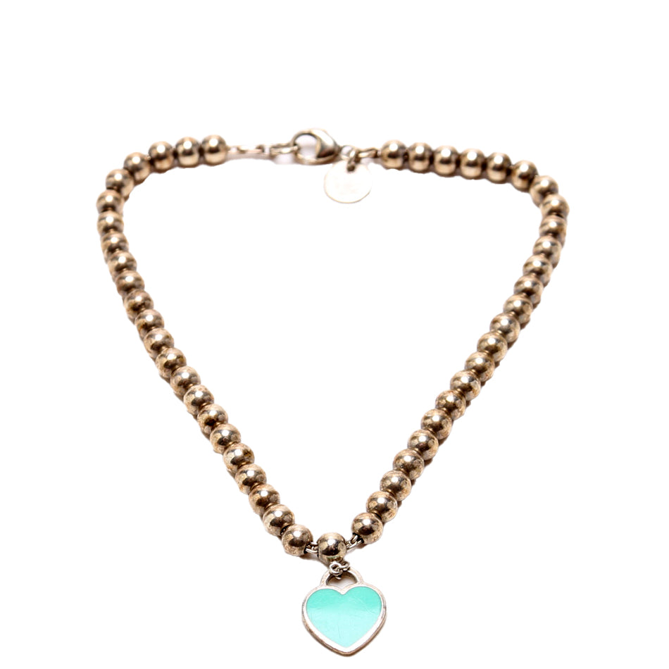 Please Return To Mini Enamel Heart Bead Chain Bracelet 925
