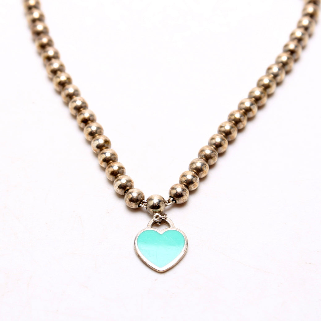 Please Return To Mini Enamel Heart Bead Chain Bracelet 925