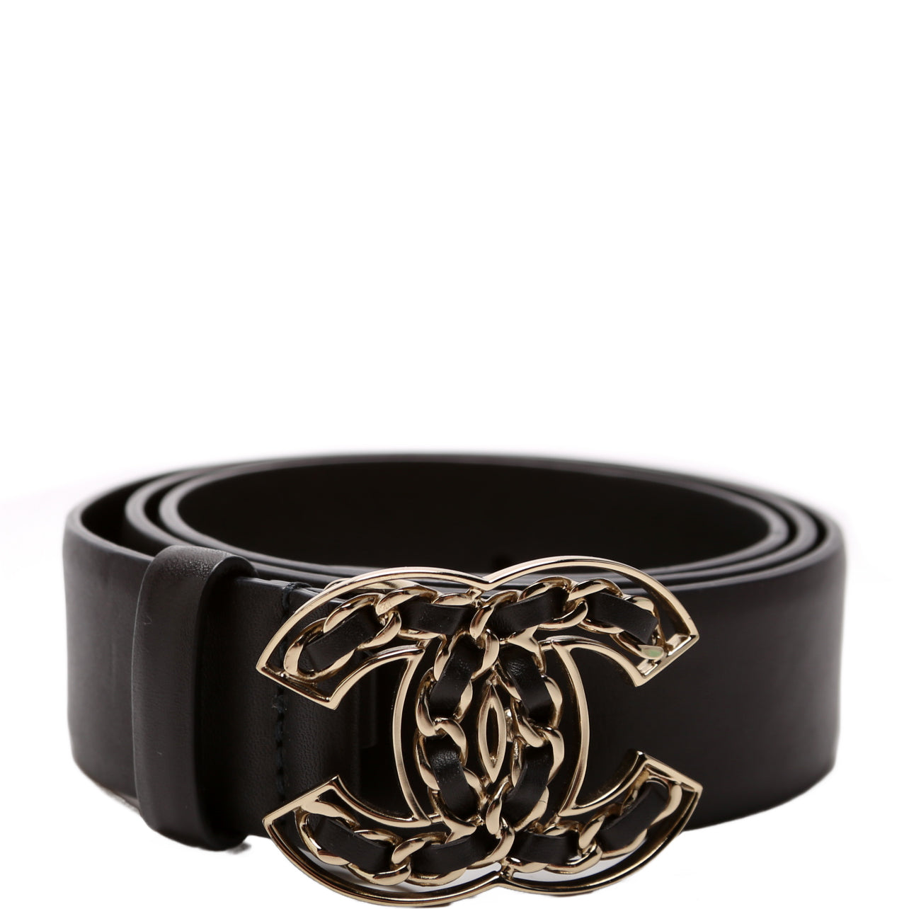 Quilted CC Buckle Calfskin Belt Size 75/30 Black