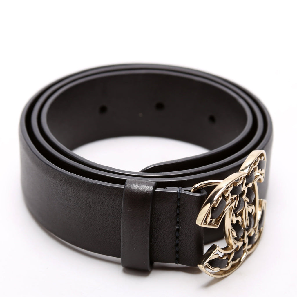 Quilted CC Buckle Calfskin Belt Size 75/30 Black