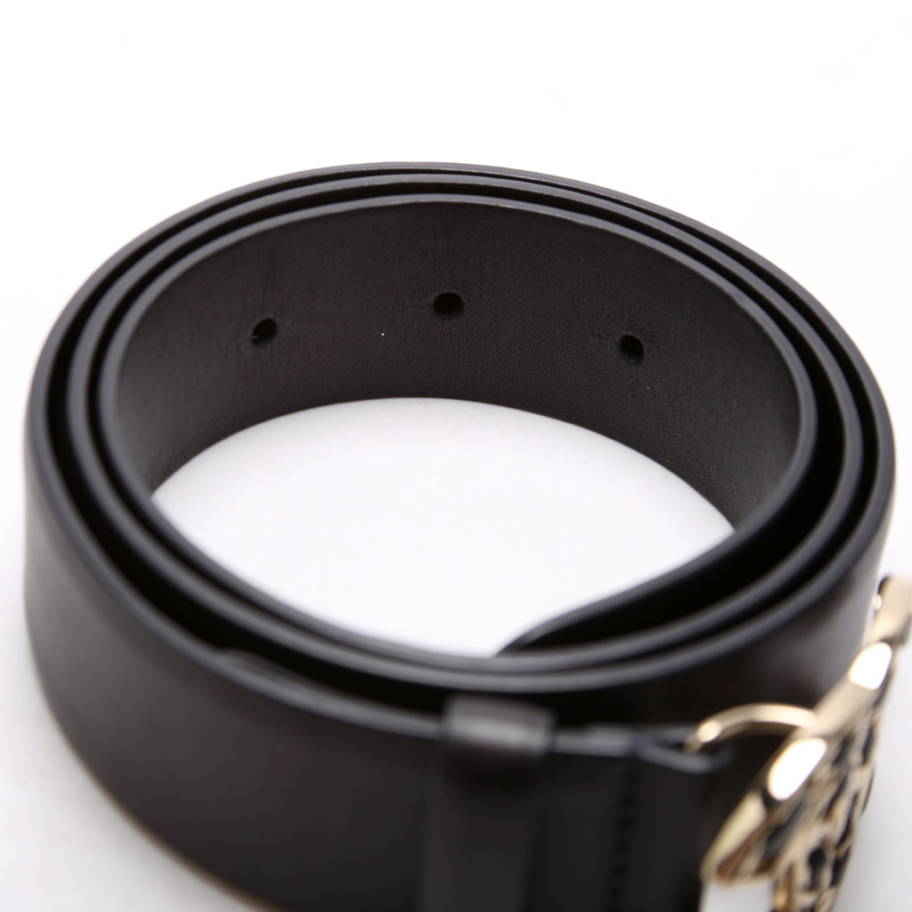 Quilted CC Buckle Calfskin Belt Size 75/30 Black