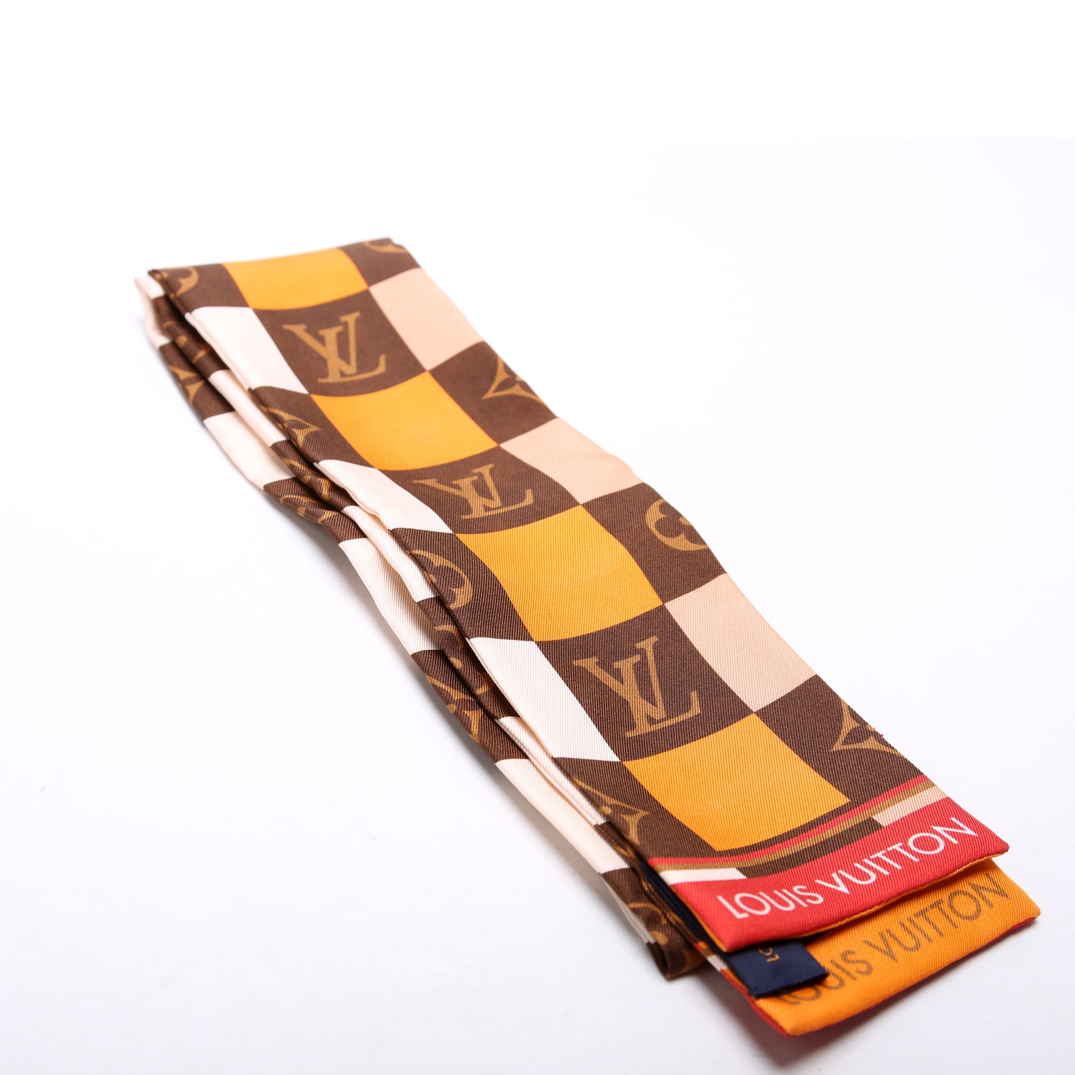 Monogram/Check Bandeau Silk Scarf Brown