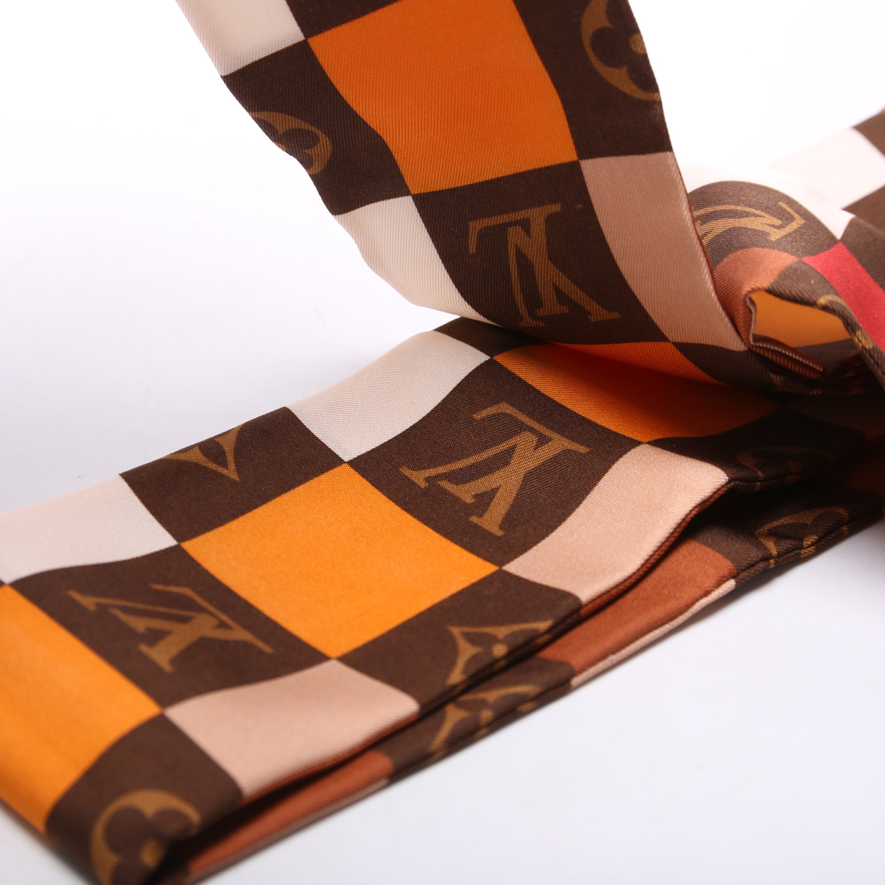Monogram/Check Bandeau Silk Scarf Brown