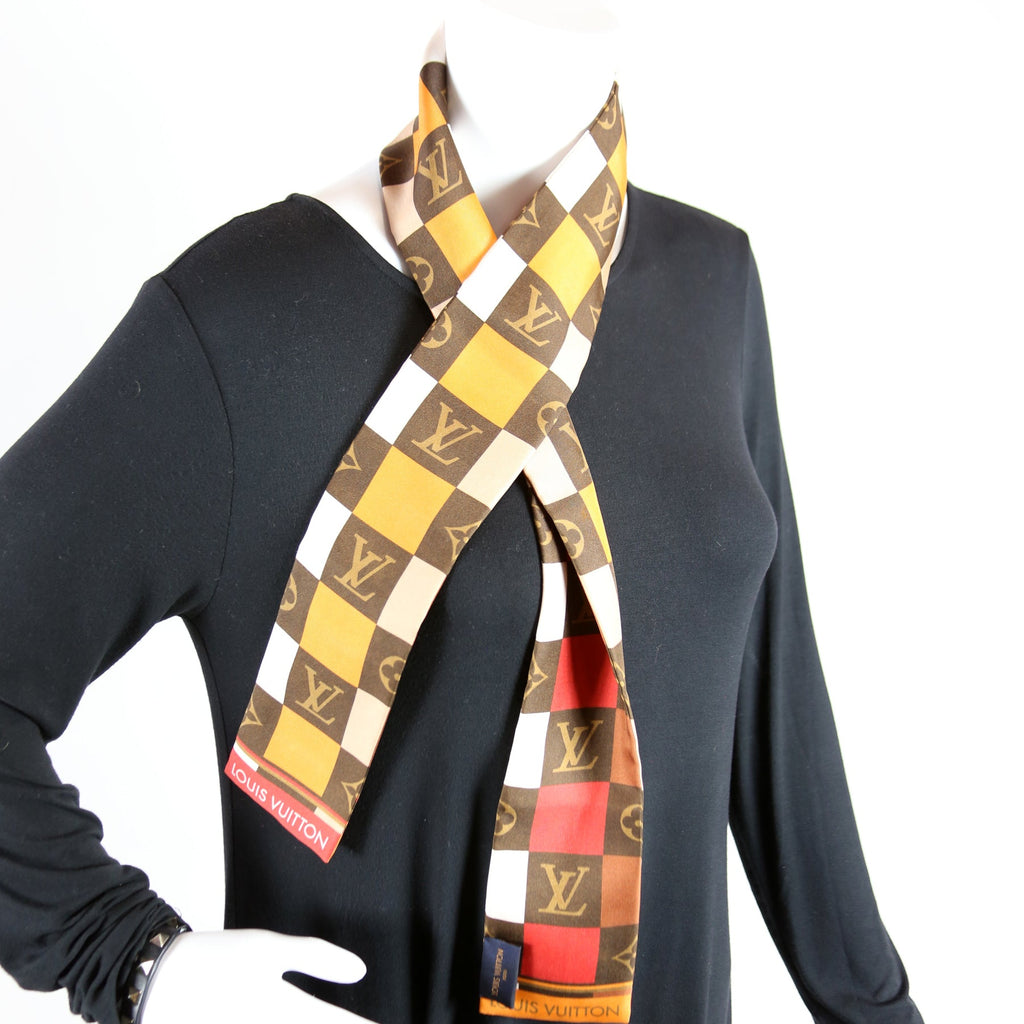 Monogram/Check Bandeau Silk Scarf Brown