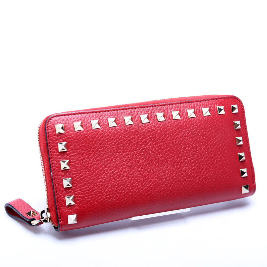 Rockstud Zip Around Wallet Red