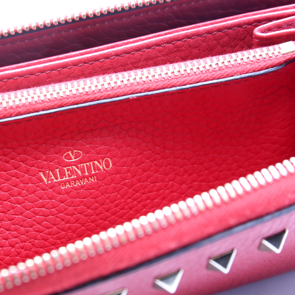 Rockstud Zip Around Wallet Red