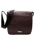 Grained Check Leather Messenger Bag Brown