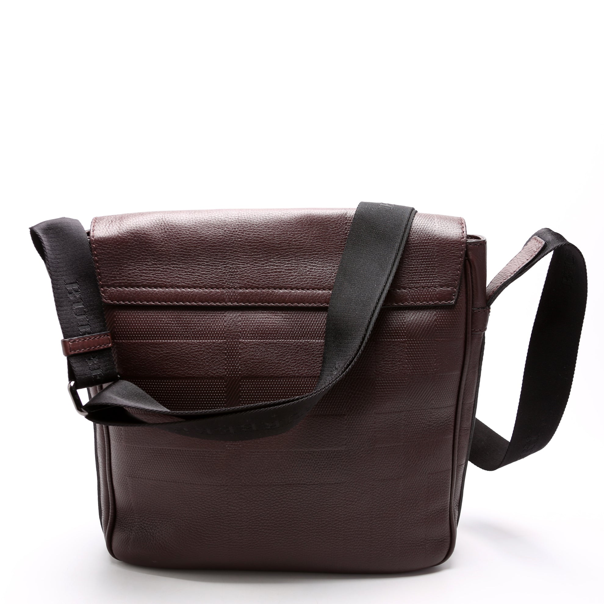 Grained Check Leather Messenger Bag Brown