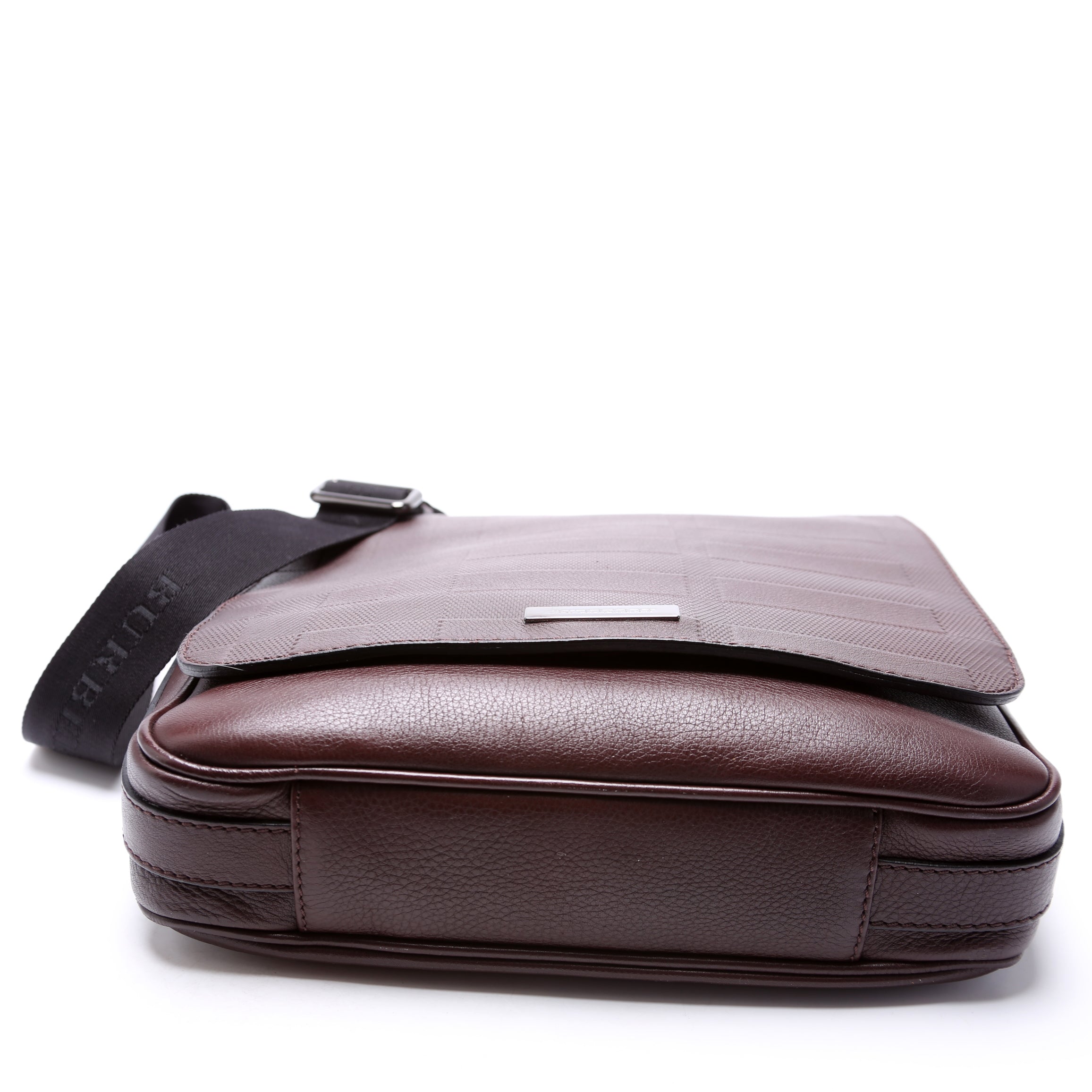 Grained Check Leather Messenger Bag Brown