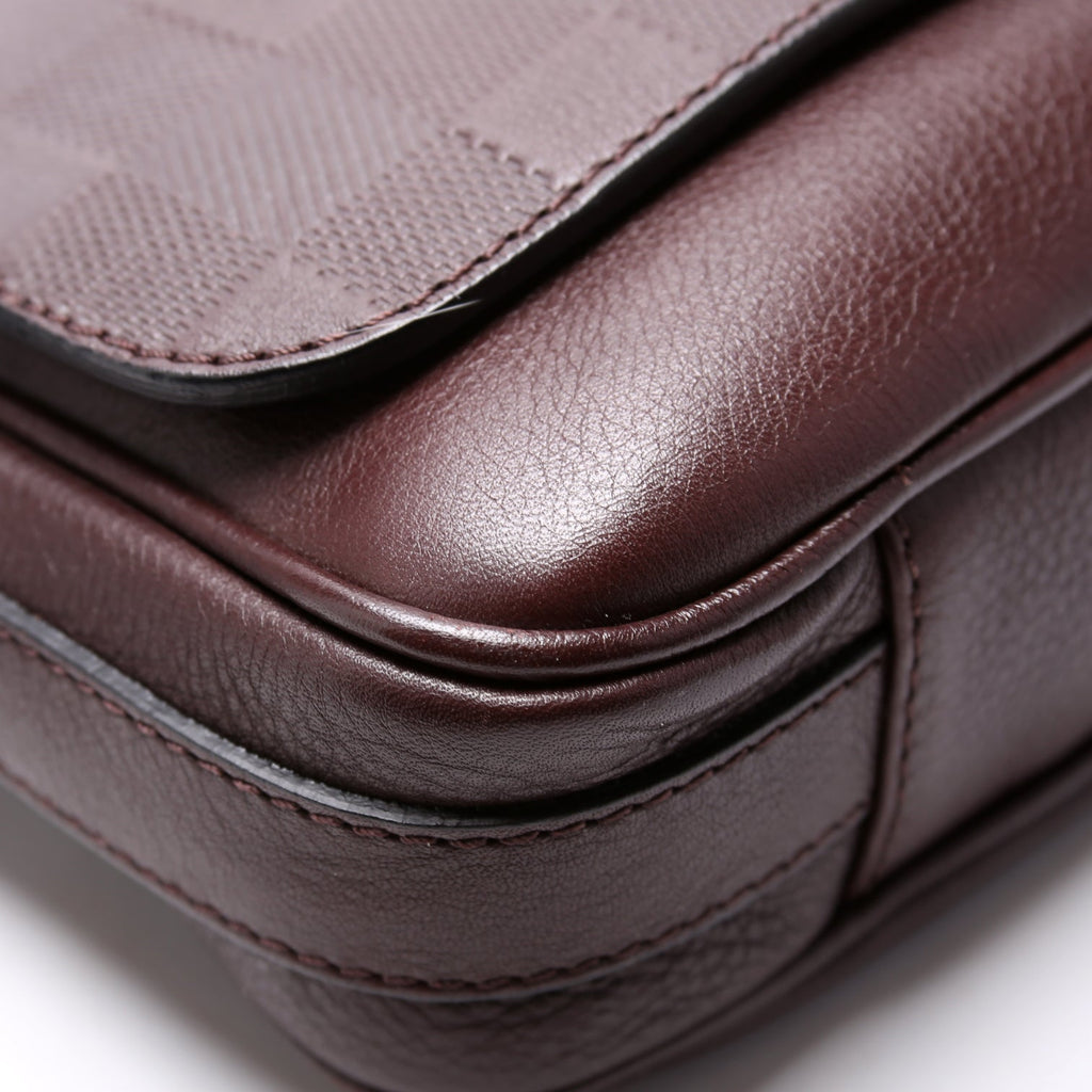 Grained Check Leather Messenger Bag Brown