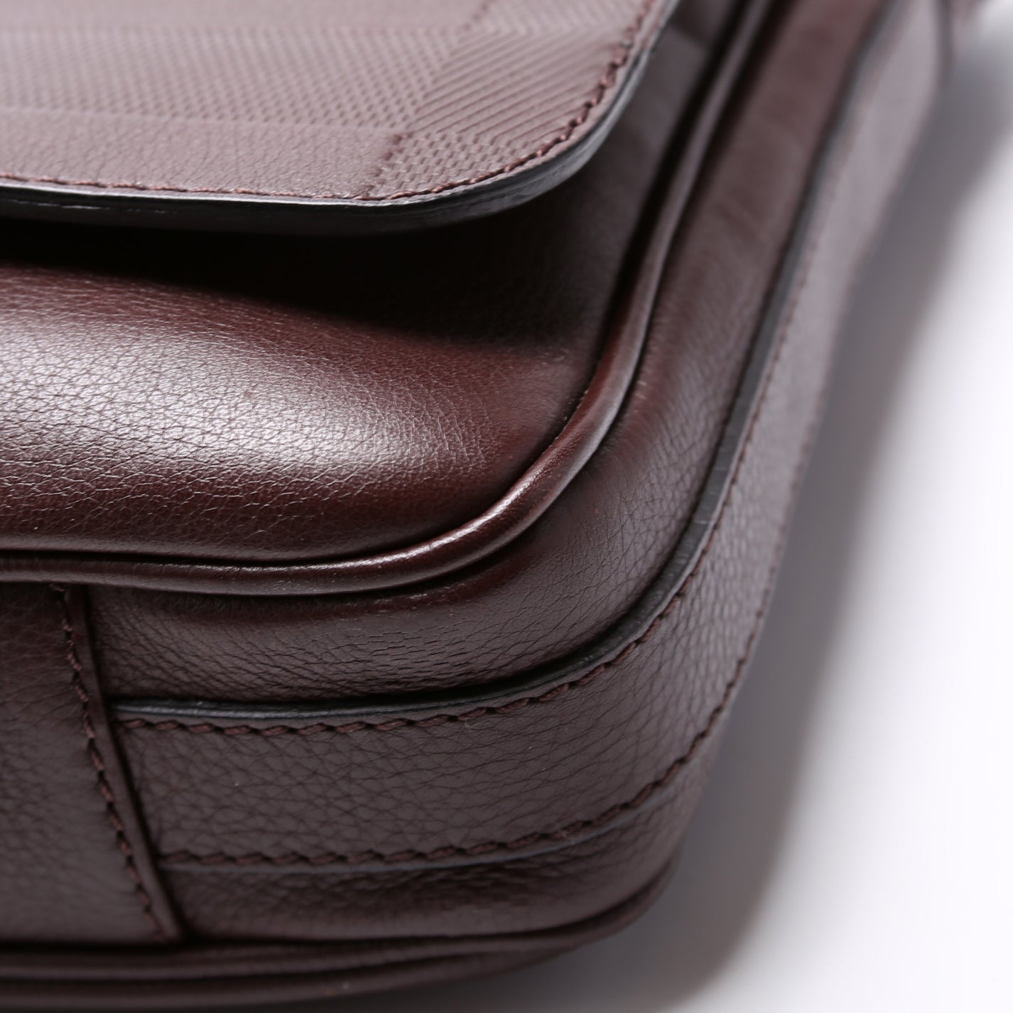 Grained Check Leather Messenger Bag Brown