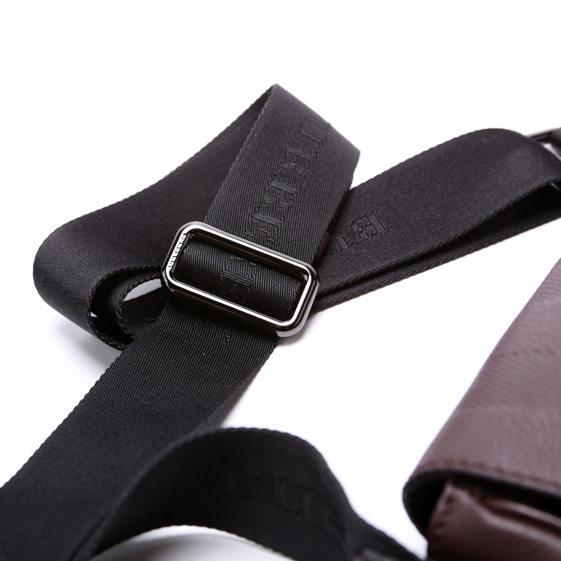 Grained Check Leather Messenger Bag Brown