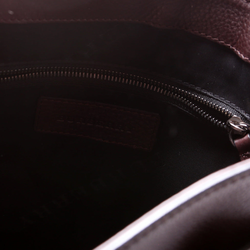 Grained Check Leather Messenger Bag Brown