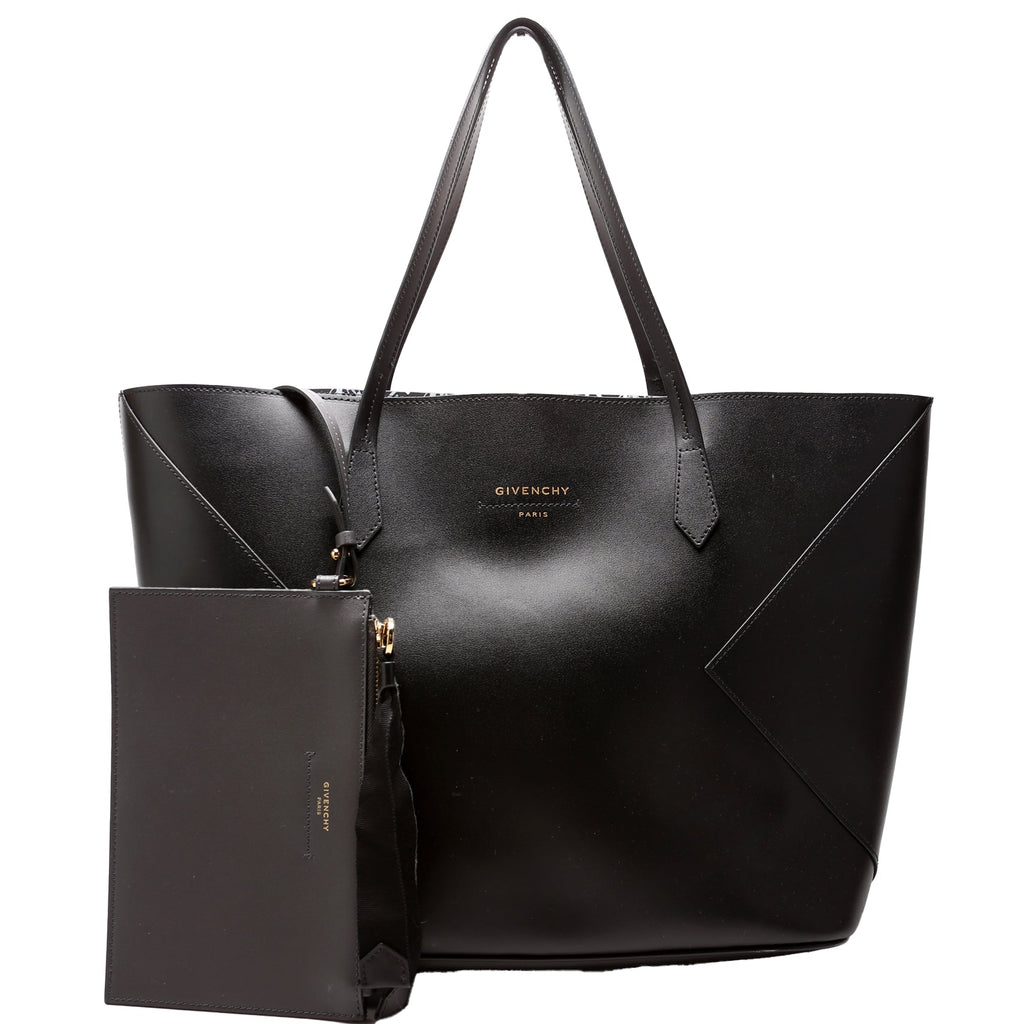 Wing Calfskin Shopping Tote Black