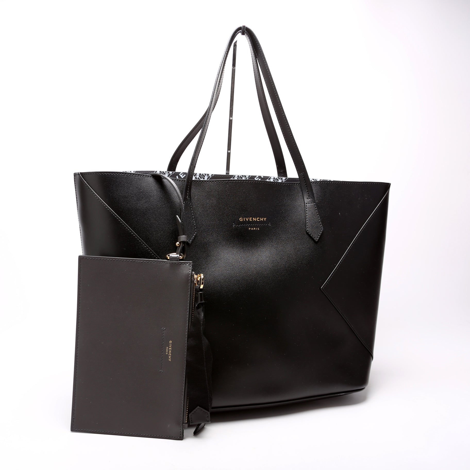 Wing Calfskin Shopping Tote Black