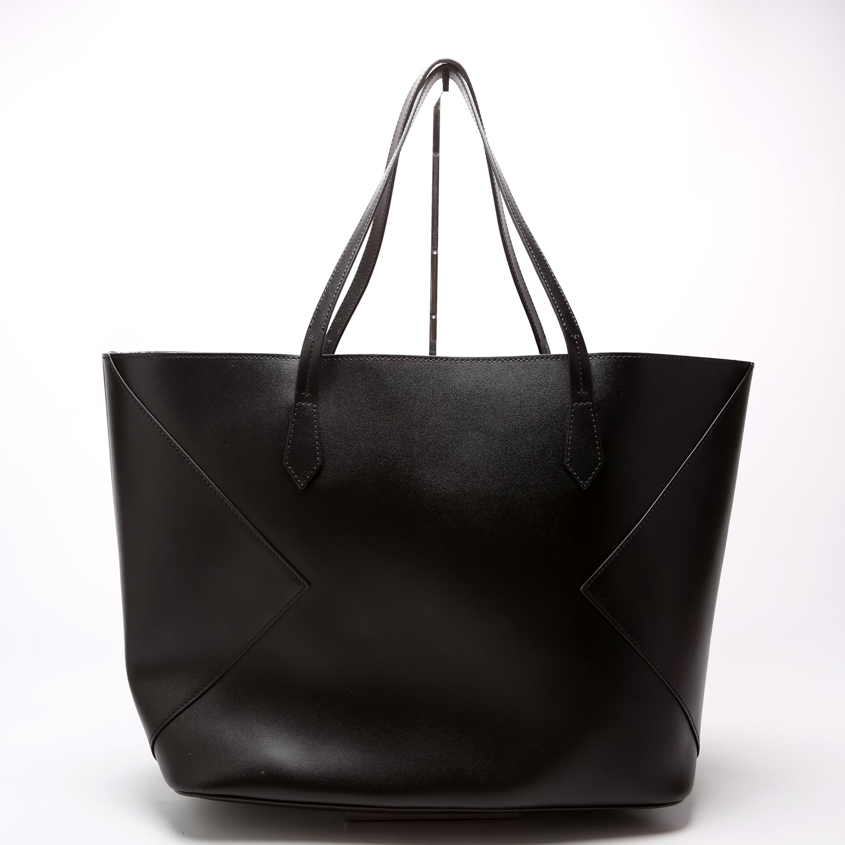 Wing Calfskin Shopping Tote Black