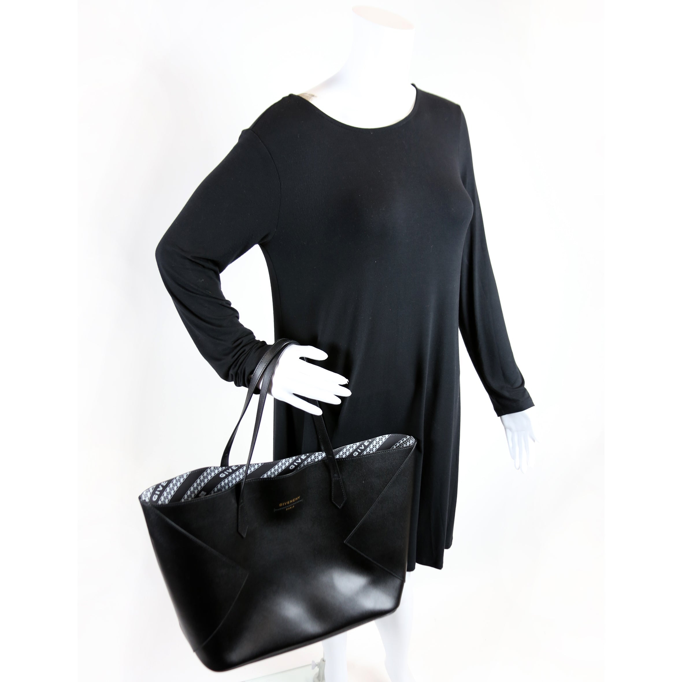 Wing Calfskin Shopping Tote Black