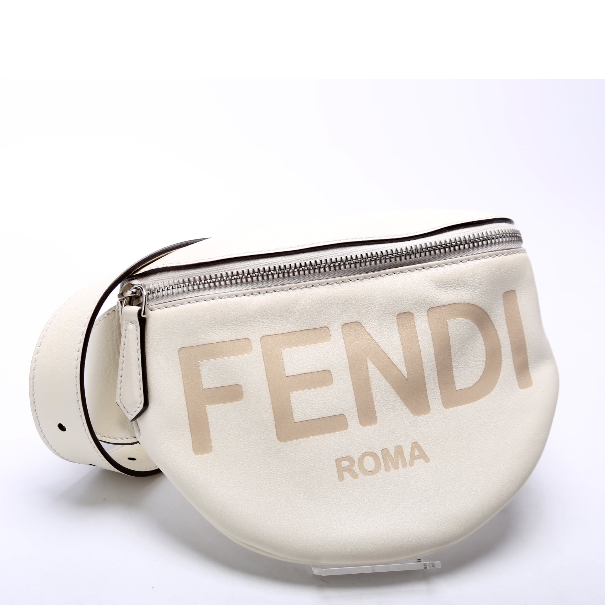 7VA525 Roma Logo Leather Belt Bag White