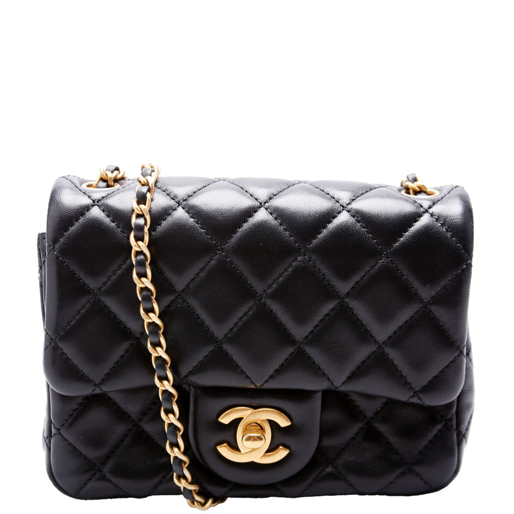 Mini Square Pearl Crush Flap Bag RFID Black